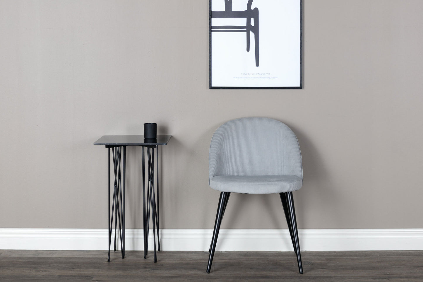 2er-Set Esszimmerstühle Velvet, Graue Cord-Optik