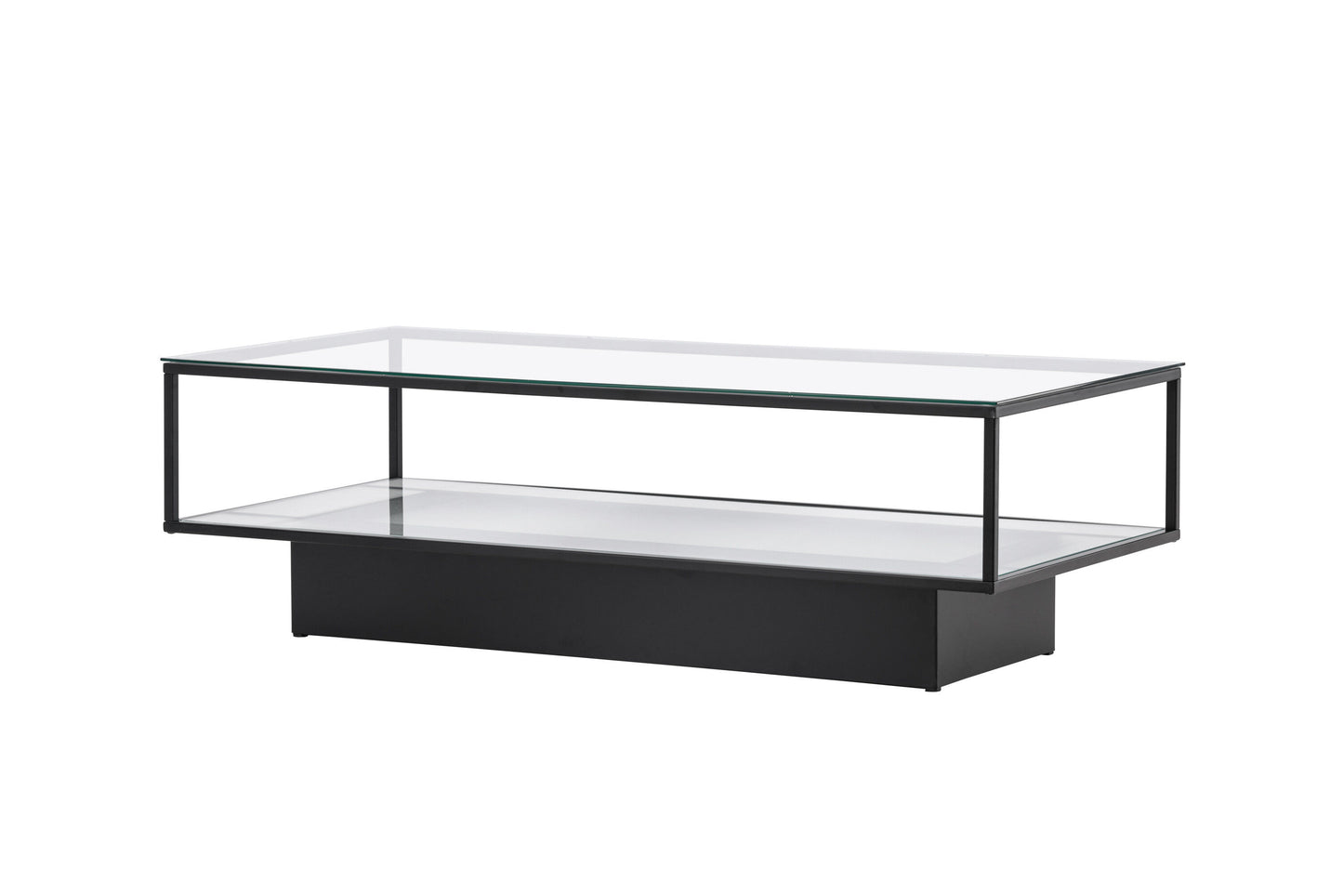 Couchtisch Maglehem aus Glas mit schwarzem Metallrahmen