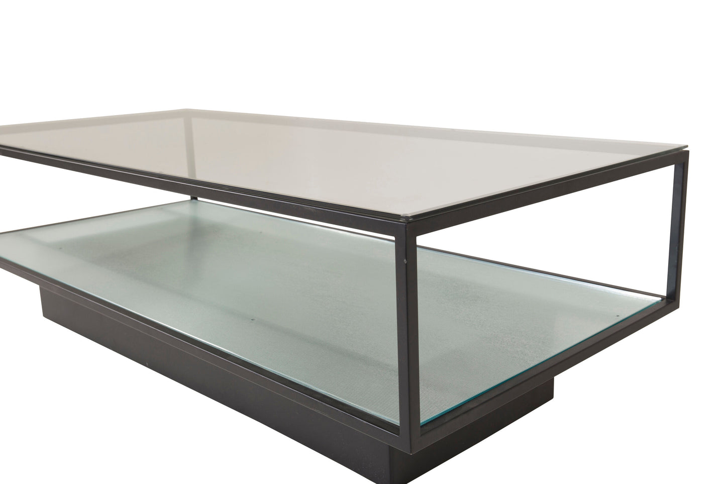 Couchtisch Maglehem aus Glas mit schwarzem Metallrahmen