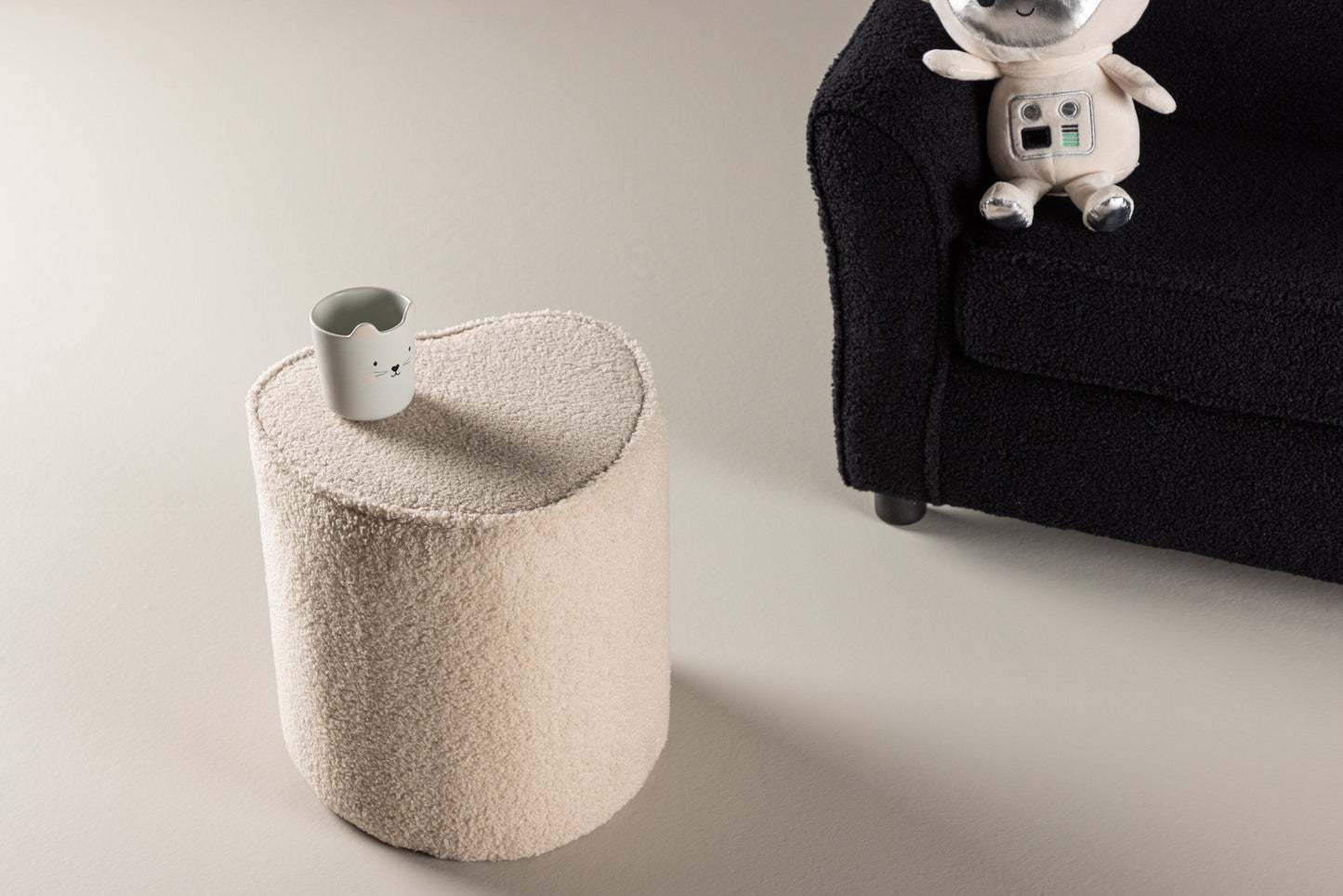 Heart Kids Pouf, Beige, Teddypolyester
