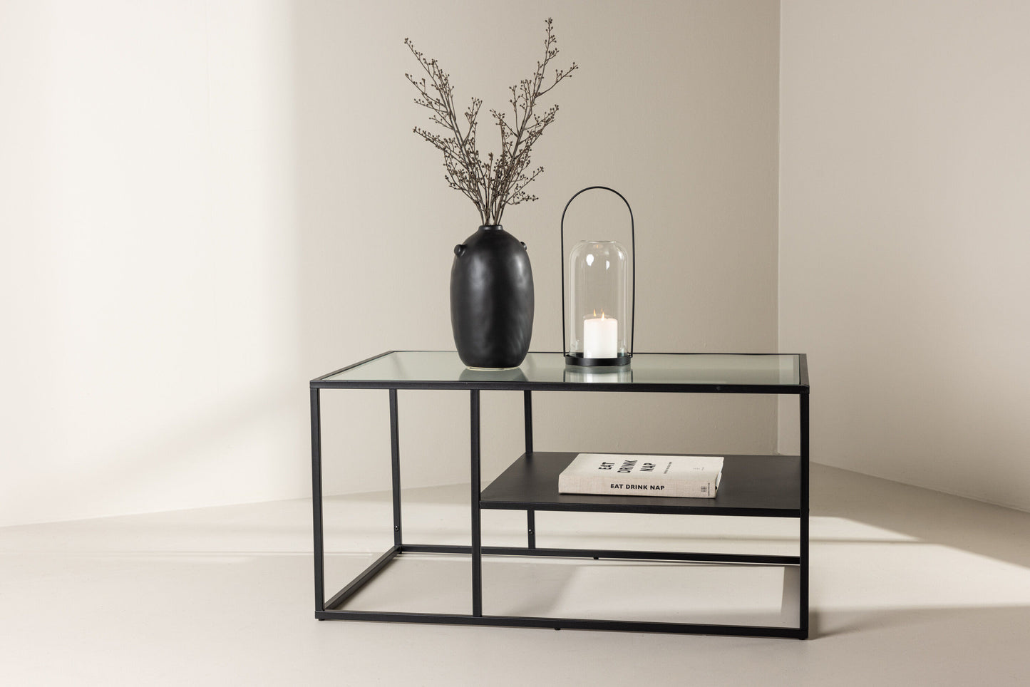 Campinas Sofatisch aus Stahl und Glas in Schwarz
