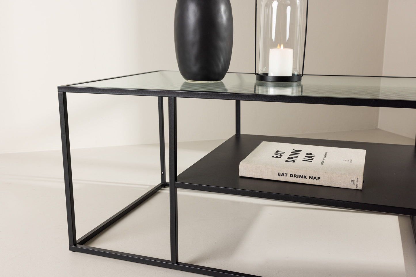 Campinas Sofatisch aus Stahl und Glas in Schwarz