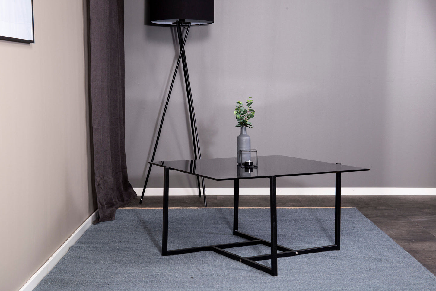 Hybrid Couchtisch aus Glas/Metall in Schwarz