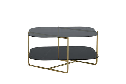 un-line Sofatisch aus Glas und Stahl in Schwarz/Gold