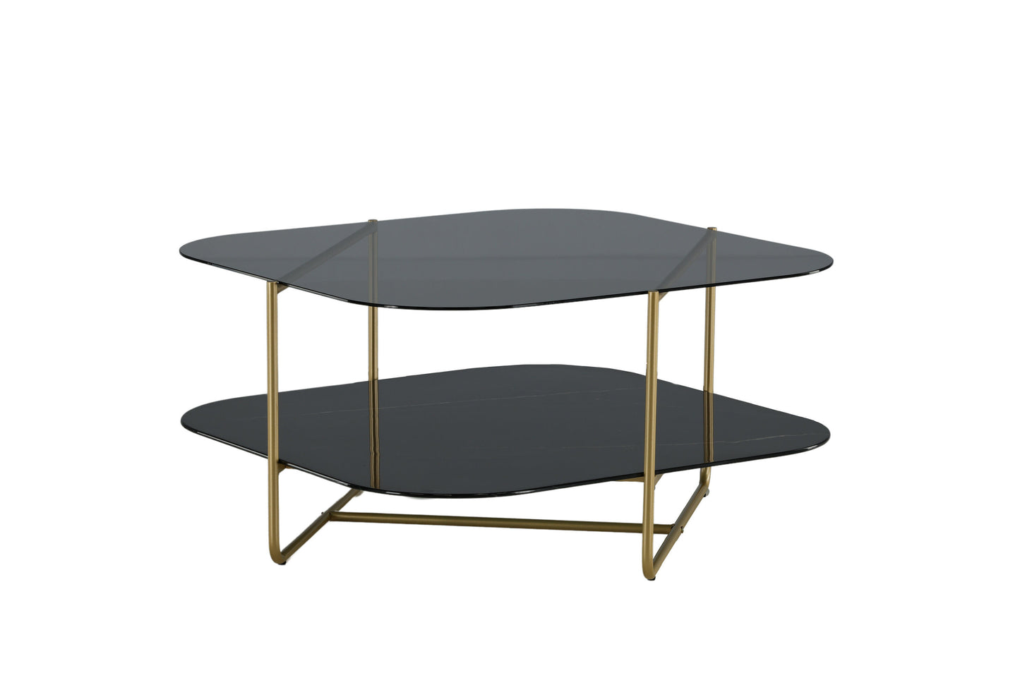 un-line Sofatisch aus Glas und Stahl in Schwarz/Gold