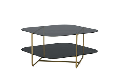un-line Sofatisch aus Glas und Stahl in Schwarz/Gold