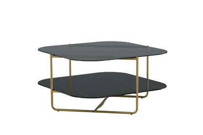 un-line Sofatisch aus Glas und Stahl in Schwarz/Gold