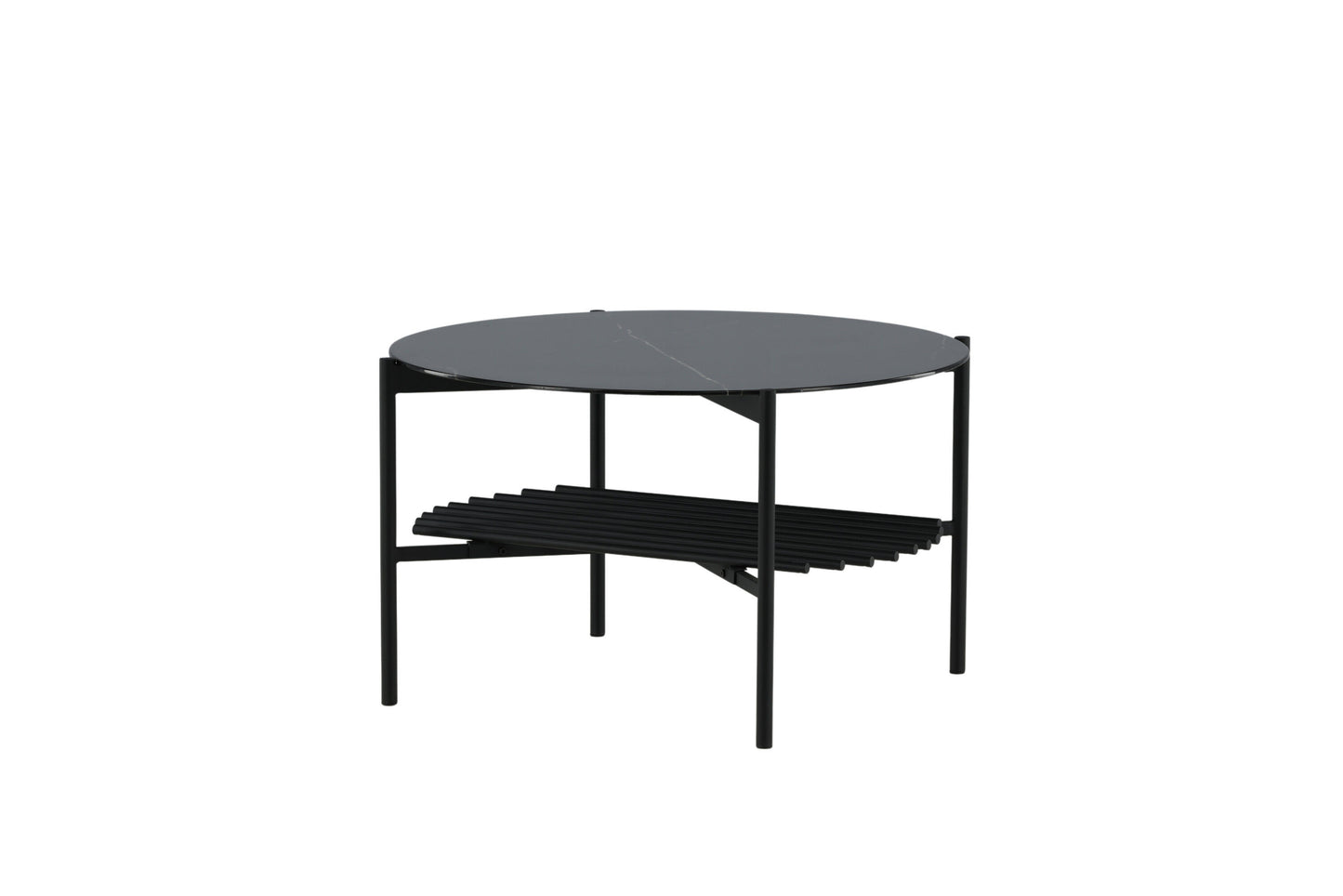 Von Staf Couchtisch aus Marmorglas/Metall in Schwarz, Ø 80cm