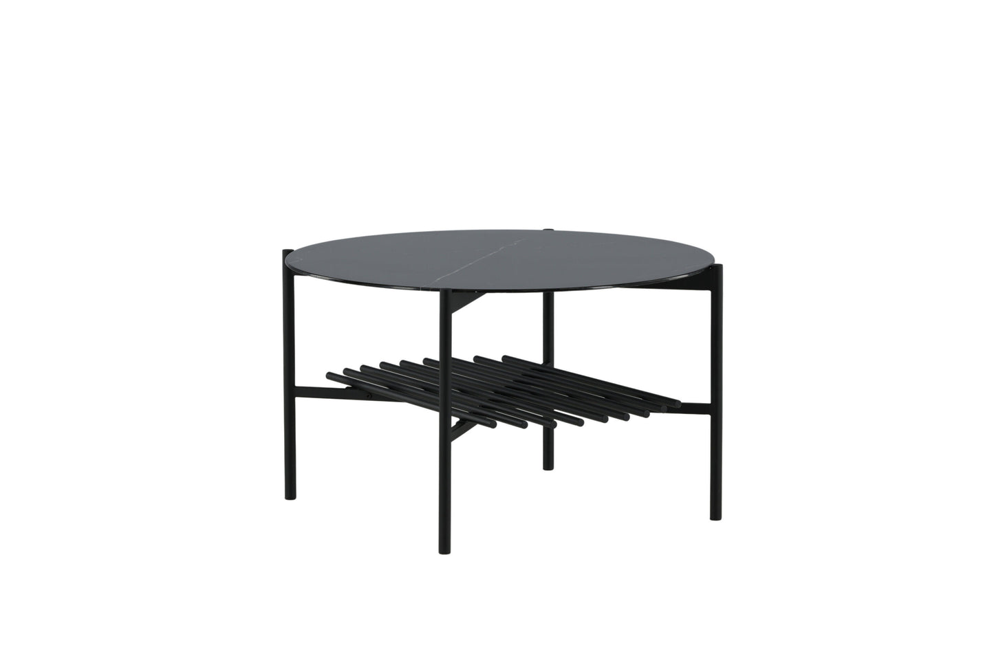 Von Staf Couchtisch aus Marmorglas/Metall in Schwarz, Ø 80cm