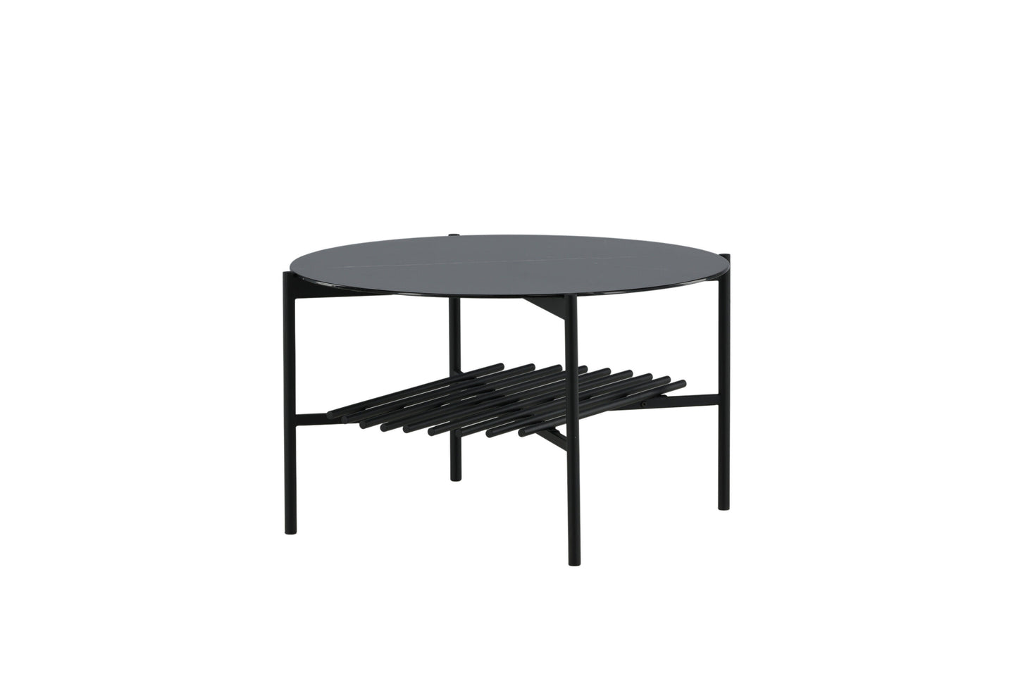 Von Staf Couchtisch aus Marmorglas/Metall in Schwarz, Ø 80cm