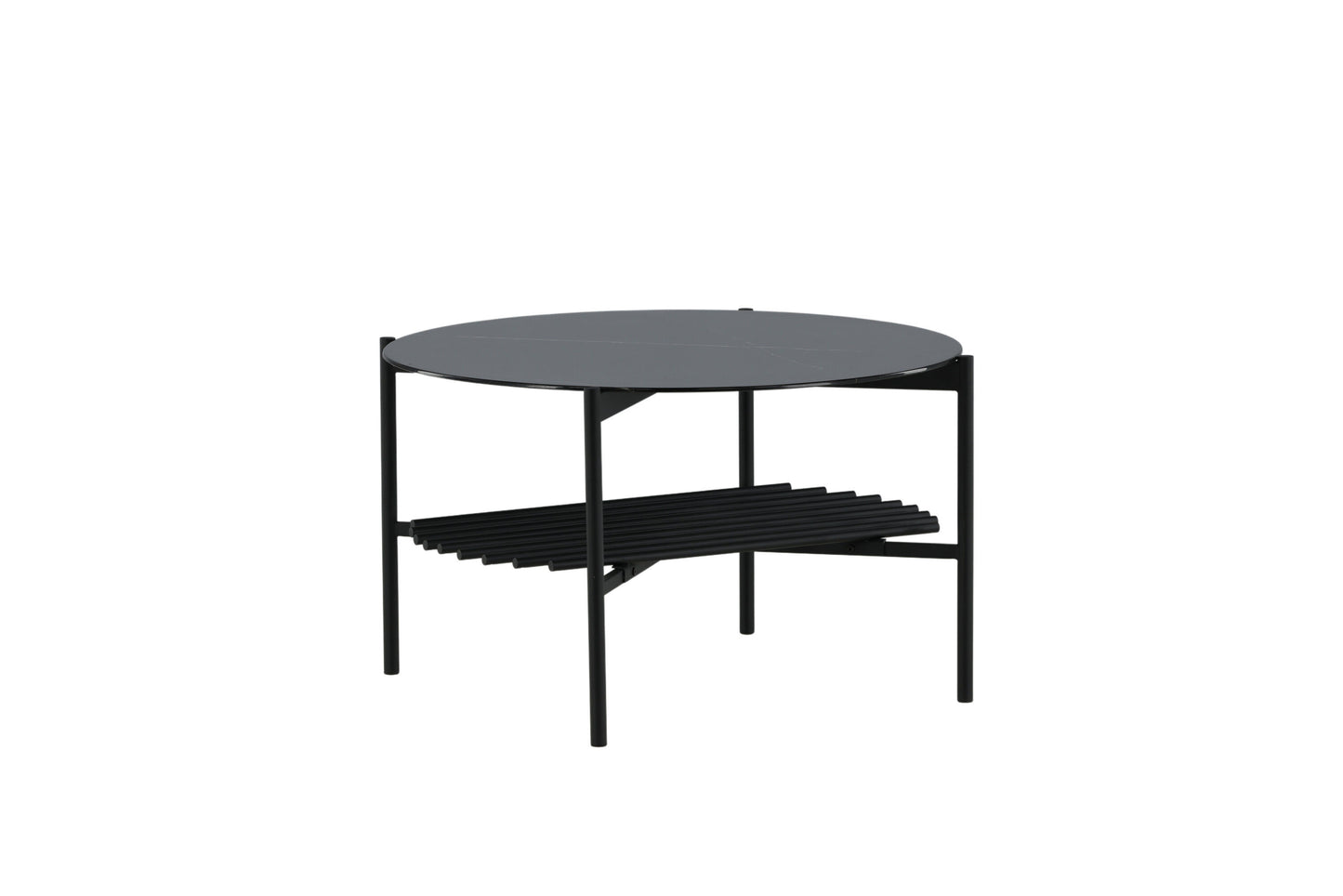 Von Staf Couchtisch aus Marmorglas/Metall in Schwarz, Ø 80cm