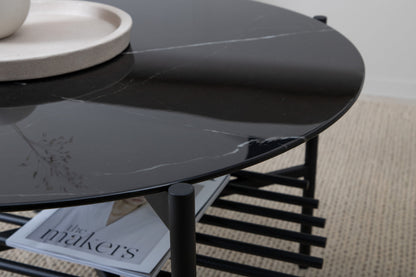 Von Staf Couchtisch aus Marmorglas/Metall in Schwarz, Ø 80cm