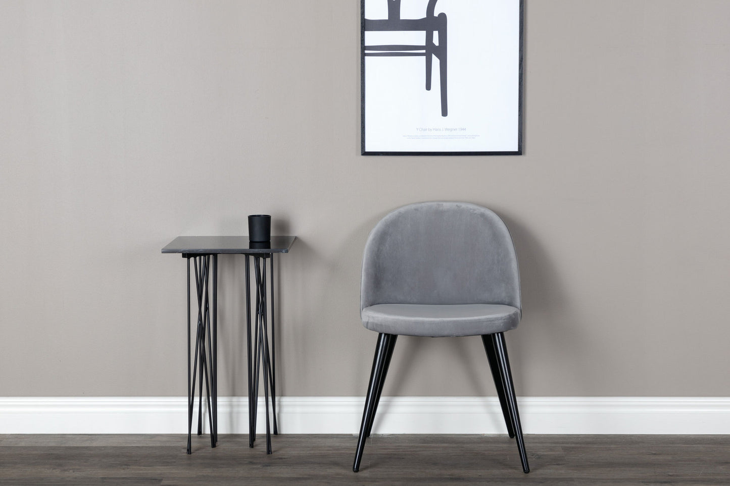 2er-Set Esszimmerstühle Velvet, Graue Samt-Optik