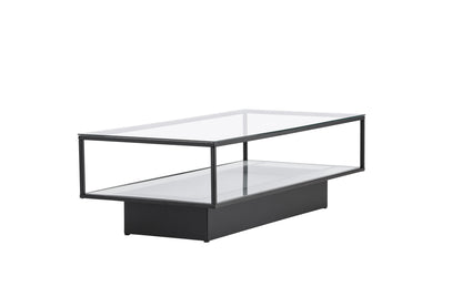 Couchtisch Maglehem aus Glas mit schwarzem Metallrahmen