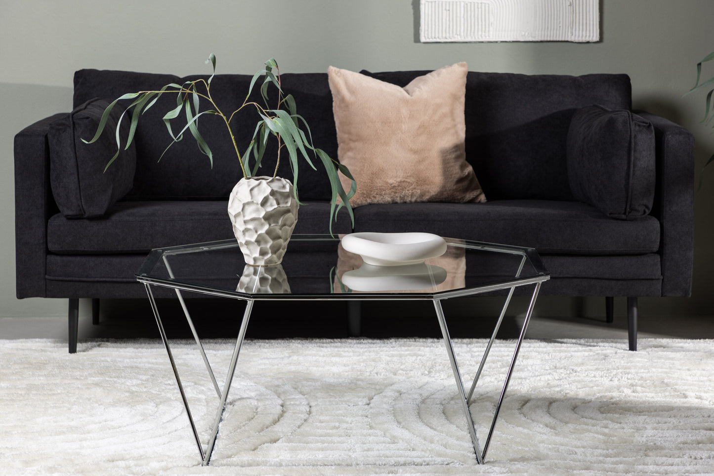 Österlen Couchtisch aus Glas und Stahl in Silber