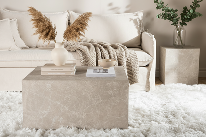 Couchtisch York in beiger Marmoroptik, MDF, 80x60x40cm