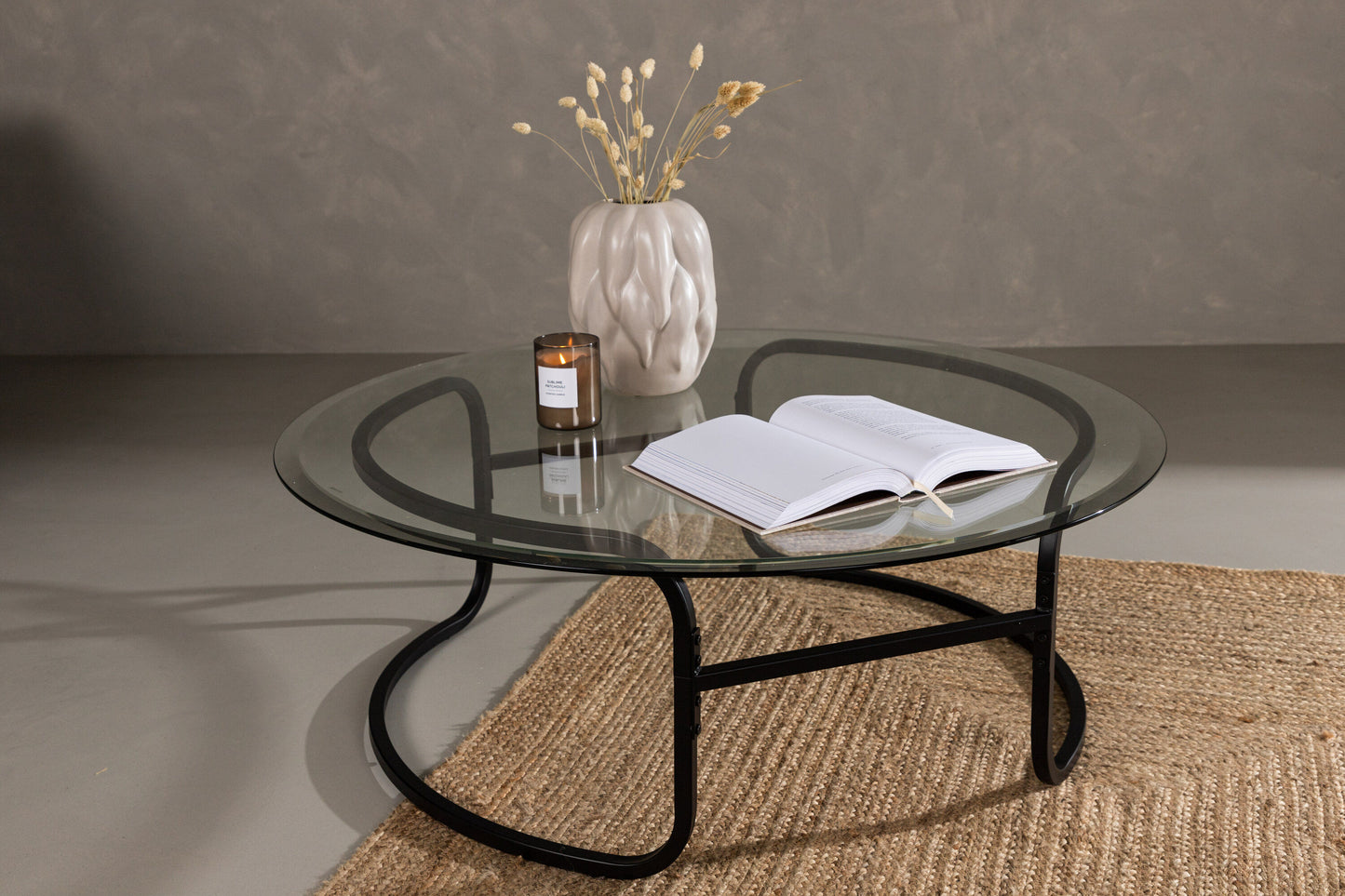 Lomma Sofatisch aus Stahl und Glas in Schwarz