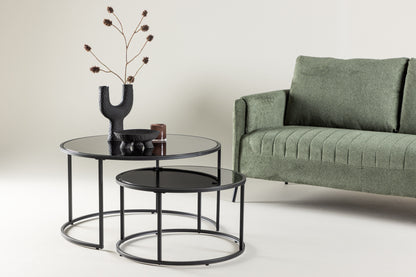 Twin Couchtisch 2er Set aus Glas/Stahl in Schwarz
