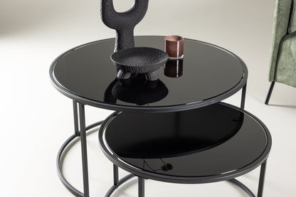 Twin Couchtisch 2er Set aus Glas/Stahl in Schwarz