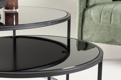 Twin Couchtisch 2er Set aus Glas/Stahl in Schwarz