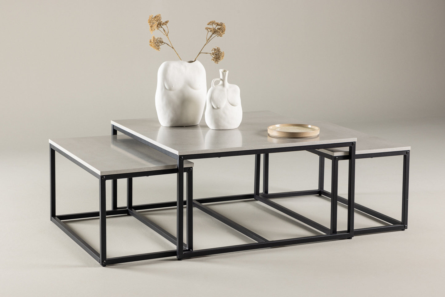 Solna Couchtisch 3er Set auf MDF/Stahl in Steinoptik
