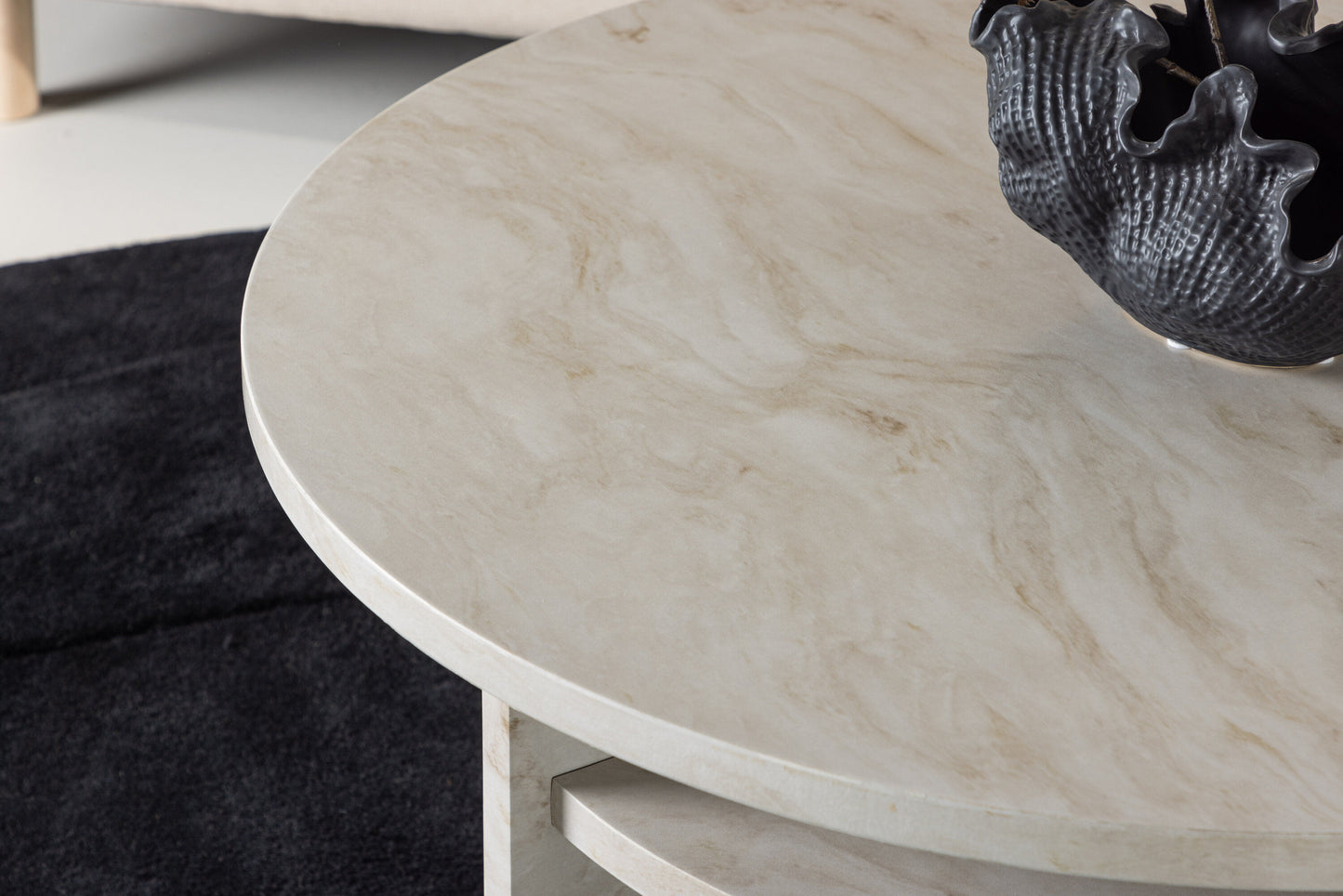 Ålesund Couchtisch auf MDF in Marmoroptik, Ø 85cm
