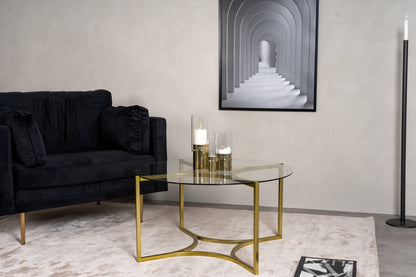 Kivik Couchtisch aus Glas und Stahl in Gold