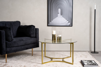 Kivik Couchtisch aus Glas und Stahl in Gold